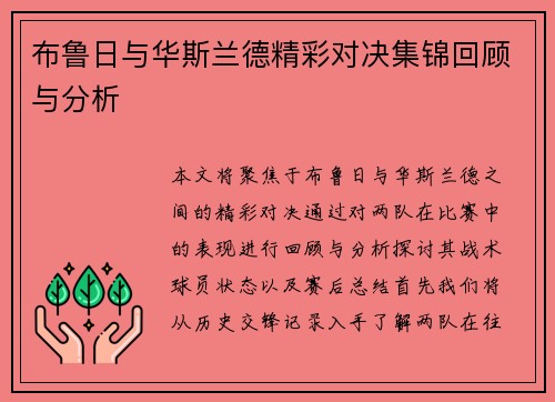 布鲁日与华斯兰德精彩对决集锦回顾与分析